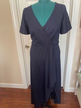 Ever Pretty Navy Sparkle Wrap-Style Midi Dress US 16